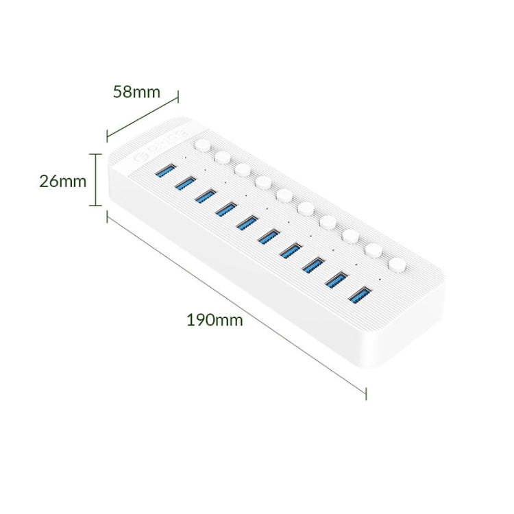 ORICO CT2U3-10AB-WH 10 In 1 Plastic Stripes Multi-Port USB HUB with Individual Switches, US Plug(White) - USB 3.0 HUB by ORICO | Online Shopping UK | buy2fix