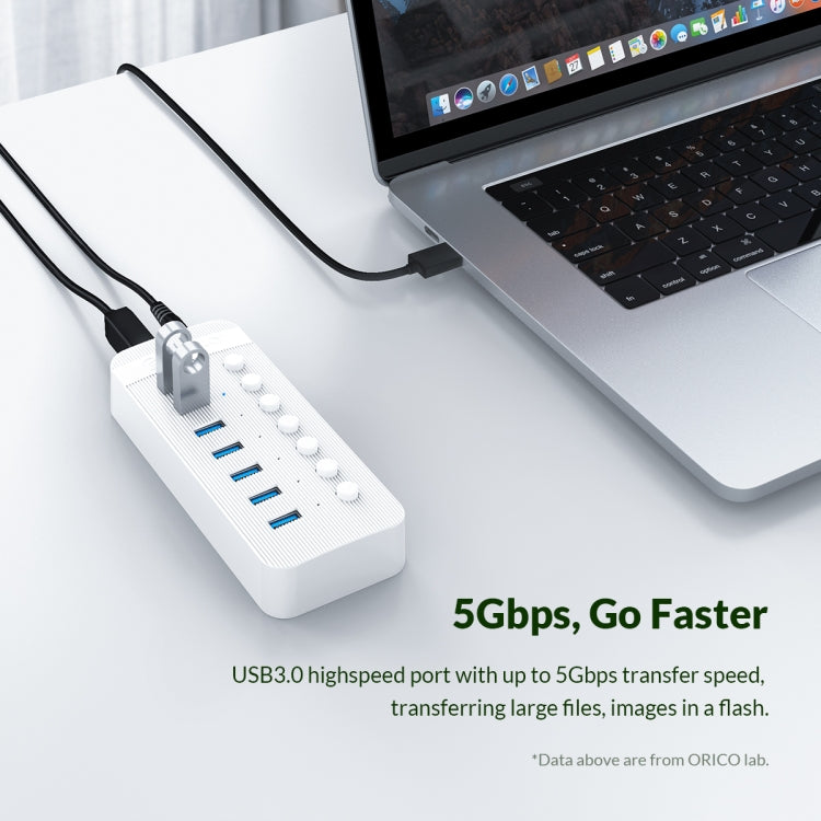 ORICO CT2U3-10AB-WH 10 In 1 Plastic Stripes Multi-Port USB HUB with Individual Switches, US Plug(White) - USB 3.0 HUB by ORICO | Online Shopping UK | buy2fix