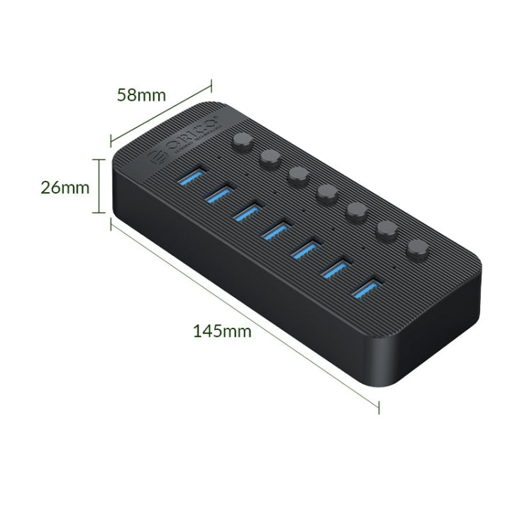 ORICO CT2U3-7AB-BK 7 In 1 Plastic Stripes Multi-Port USB HUB with Individual Switches, EU Plug(Black) - USB 3.0 HUB by ORICO | Online Shopping UK | buy2fix