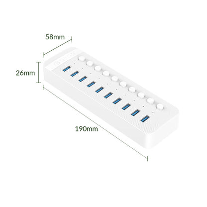 ORICO CT2U3-10AB-WH 10 In 1 Plastic Stripes Multi-Port USB HUB with Individual Switches, AU Plug(White) - USB 3.0 HUB by ORICO | Online Shopping UK | buy2fix