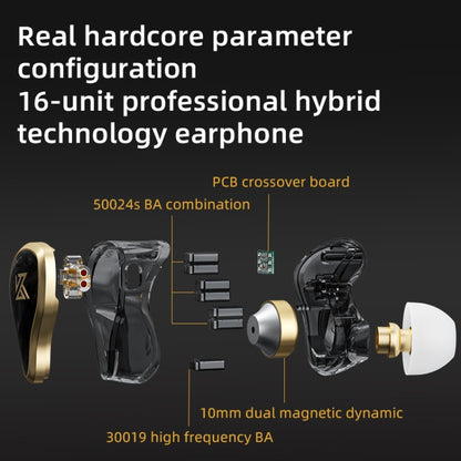 KZ ZAS 16-unit Ring Iron In-ear Wired Earphone, Mic Version(Black) - In Ear Wired Earphone by KZ | Online Shopping UK | buy2fix