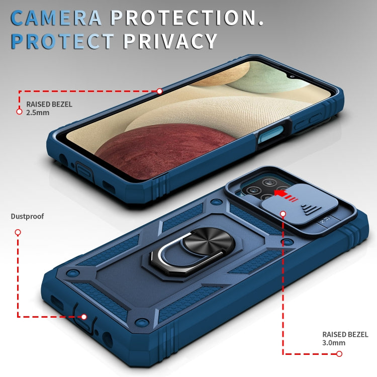 For Samsung Galaxy A12 Sliding Camera Cover Design TPU + PC Protective Case with 360 Degree Rotating Holder & Card Slot(Blue+Blue) - Samsung Accessories by buy2fix | Online Shopping UK | buy2fix