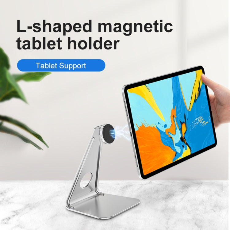 R-JUST PB01 L-shaped Magnetic Rotatable Aluminum Alloy Mobile Phones Tablets Holder(Silver) - Desktop Holder by R-JUST | Online Shopping UK | buy2fix