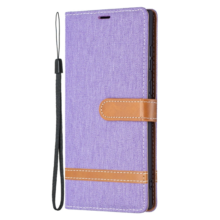 For Samsung Galaxy S22 Ultra 5G Color Matching Denim Texture Leather Case with Holder & Card Slots & Wallet & Lanyard(Purple) - Samsung Accessories by buy2fix | Online Shopping UK | buy2fix