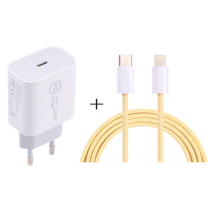 SDC-20W PD USB-C / Type-C Travel Charger + 1m 12W USB-C / Type-C to 8 Pin Data Cable Set, EU Plug(Yellow) - Mobile Accessories by buy2fix | Online Shopping UK | buy2fix