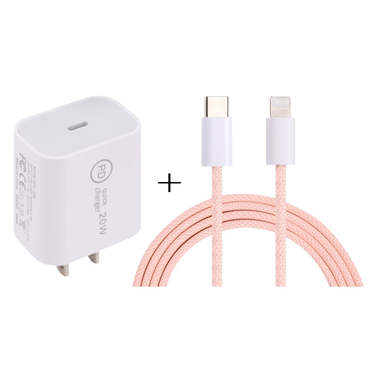 SDC-20W PD USB-C / Type-C Travel Charger + 1m 12W USB-C / Type-C to 8 Pin Data Cable Set, US Plug(Pink) - Mobile Accessories by buy2fix | Online Shopping UK | buy2fix