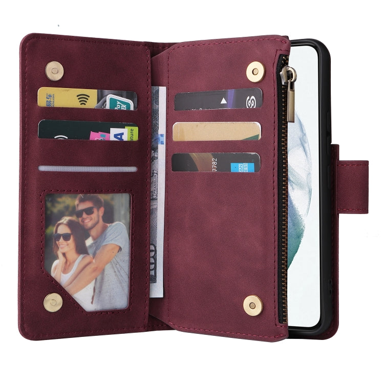 For Samsung Galaxy S22 5G Multifunctional Phone Leather Case with Card Slot & Holder & Zipper Wallet & Photo Frame(Wine Red) - Samsung Accessories by buy2fix | Online Shopping UK | buy2fix