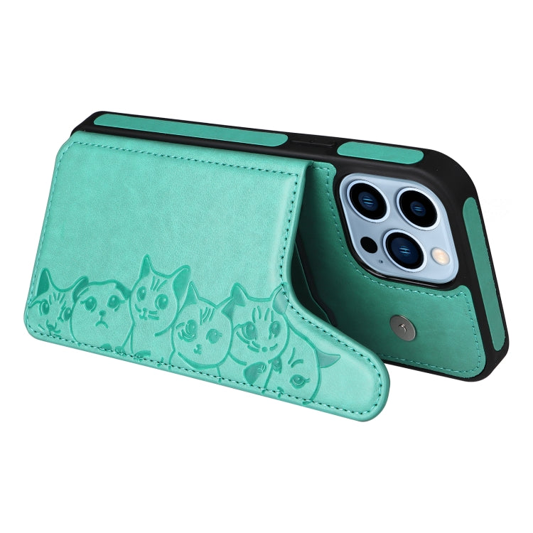 For iPhone 13 Pro Max Six Cats Embossing Pattern Shockproof Phone Case (Green) - iPhone 13 Pro Max Cases by buy2fix | Online Shopping UK | buy2fix