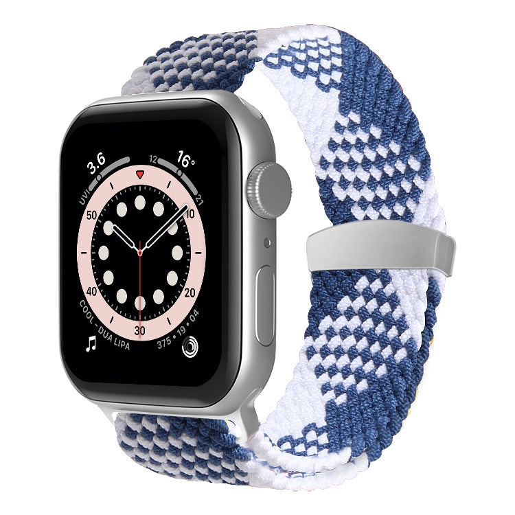 Nylon Braid Watch Band For Apple Watch Ultra 49mm&Watch Ultra 2 49mm / Series 9&8&7 45mm / SE 3&SE 2&6&SE&5&4 44mm / 3&2&1 42mm(Blue + White) - Watch Bands by buy2fix | Online Shopping UK | buy2fix