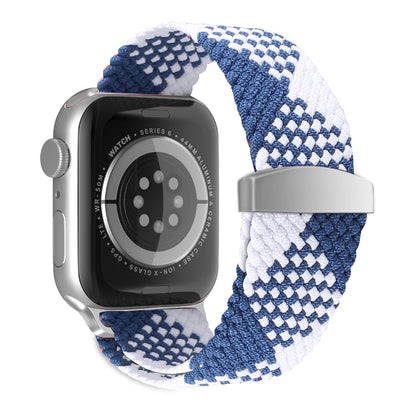 Nylon Braid Watch Band For Apple Watch Ultra 49mm&Watch Ultra 2 49mm / Series 9&8&7 45mm / SE 3&SE 2&6&SE&5&4 44mm / 3&2&1 42mm(Blue + White) - Watch Bands by buy2fix | Online Shopping UK | buy2fix