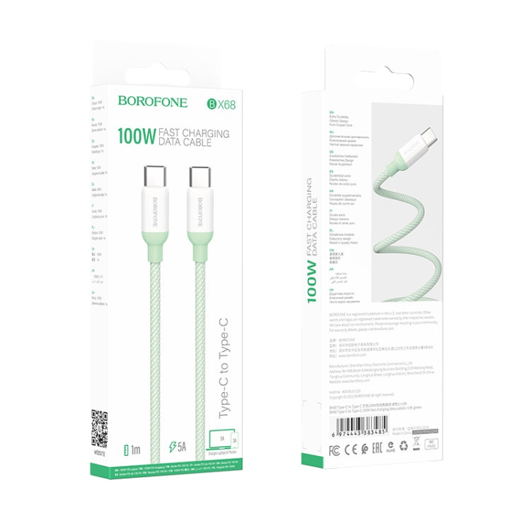 Borofone BX68 100W USB-C / Type-C to Type-C Charging Data Cable, Length:1m(Green) -  by Borofone | Online Shopping UK | buy2fix