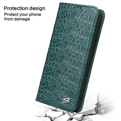 For Samsung Galaxy S22 5G Fierre Shann Crocodile Texture Magnetic Genuine Leather Phone Case(Green) - Galaxy S22 5G Cases by FIERRE SHANN | Online Shopping UK | buy2fix