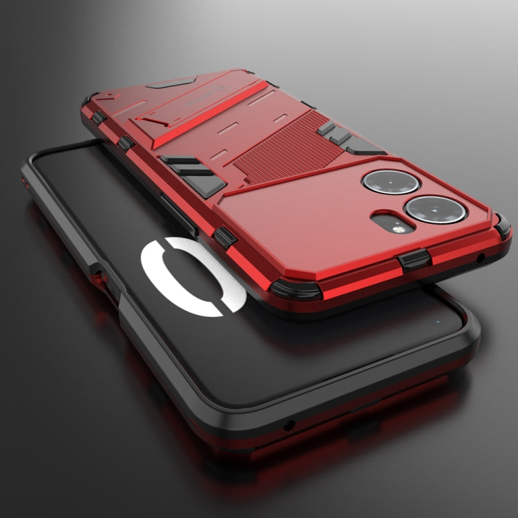 For OPPO K10 5G China Punk Armor 2 in 1 PC + TPU Shockproof Phone Case with Invisible Holder(Light Red) - OPPO Cases by buy2fix | Online Shopping UK | buy2fix