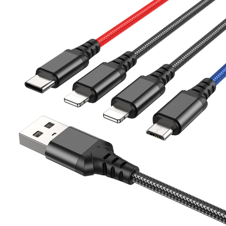 hoco X76 4 in 1 2A Dual 8 Pin + USB-C / Type-C + Micro USB Super Charging Cable,Length: 1m(Multicolor) - Multifunction Cable by hoco | Online Shopping UK | buy2fix