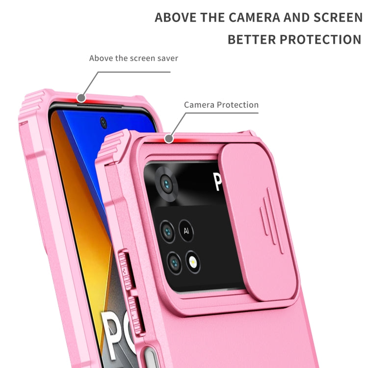 For Xiaomi Poco M4 Pro 4G Stereoscopic Holder Sliding Camshield Phone Case(Pink) - Xiaomi Cases by buy2fix | Online Shopping UK | buy2fix