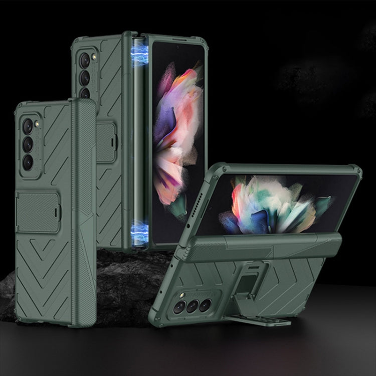 For Samsung Galaxy Z Fold2 5G GKK Integrated Magnetic Armor Flip Phone Case with Holder(Dark Green) - Samsung Accessories by GKK | Online Shopping UK | buy2fix