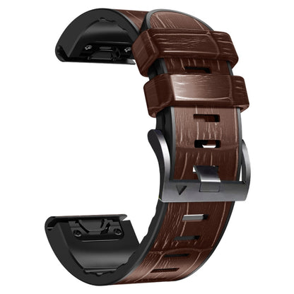 For Garmin Fenix 7/6 Pro/5 Plus 22mm Crocodile Texture Silicone Leather Watch Band(Coffee) - Watch Bands by buy2fix | Online Shopping UK | buy2fix