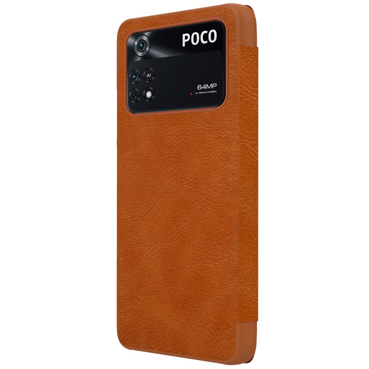 For Xiaomi Poco M4 Pro NILLKIN QIN Series Crazy Horse Texture Leather Phone Case(Brown) - Xiaomi Cases by NILLKIN | Online Shopping UK | buy2fix