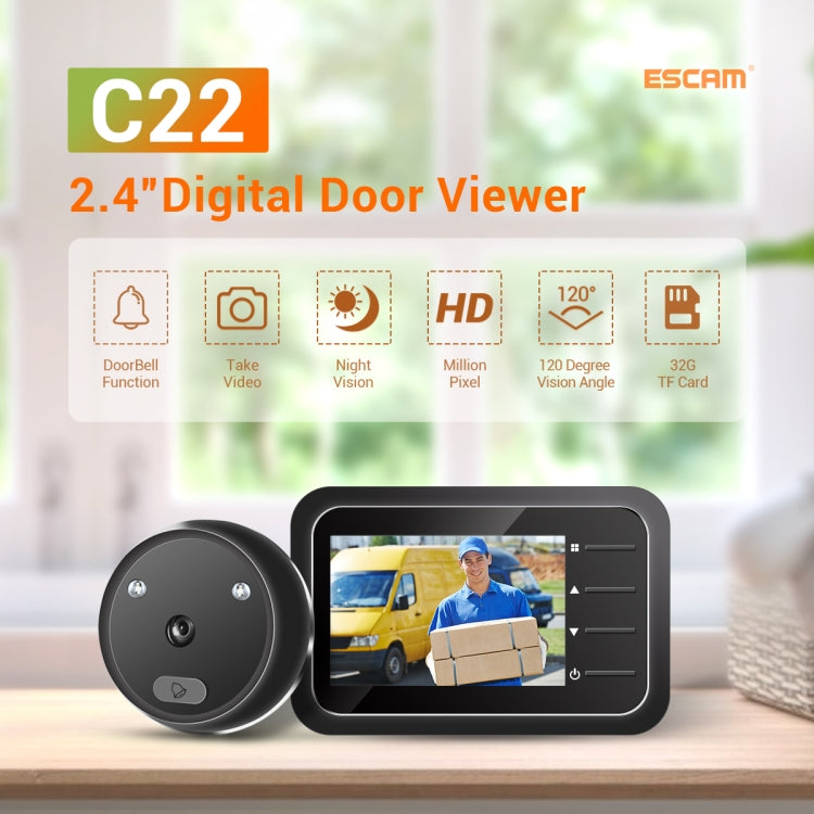 ESCAM C22 2.4 inch Screen Digital Door Viewer, Support Night Vision, TF Card, Take Photos and Video - Video DoorBell by ESCAM | Online Shopping UK | buy2fix