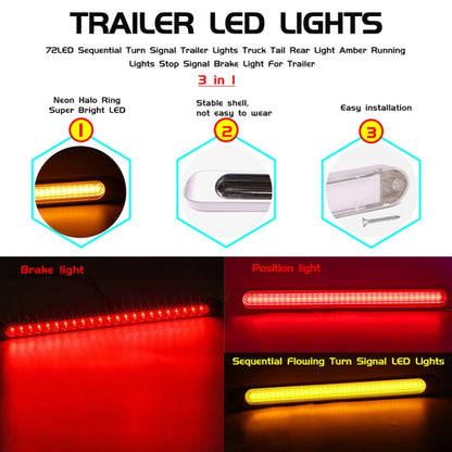 2 PCS 72LEDs Two-color Brake Turn Tail Light(Red Shell Red Light + Flowing Yellow Light) - In Car by buy2fix | Online Shopping UK | buy2fix