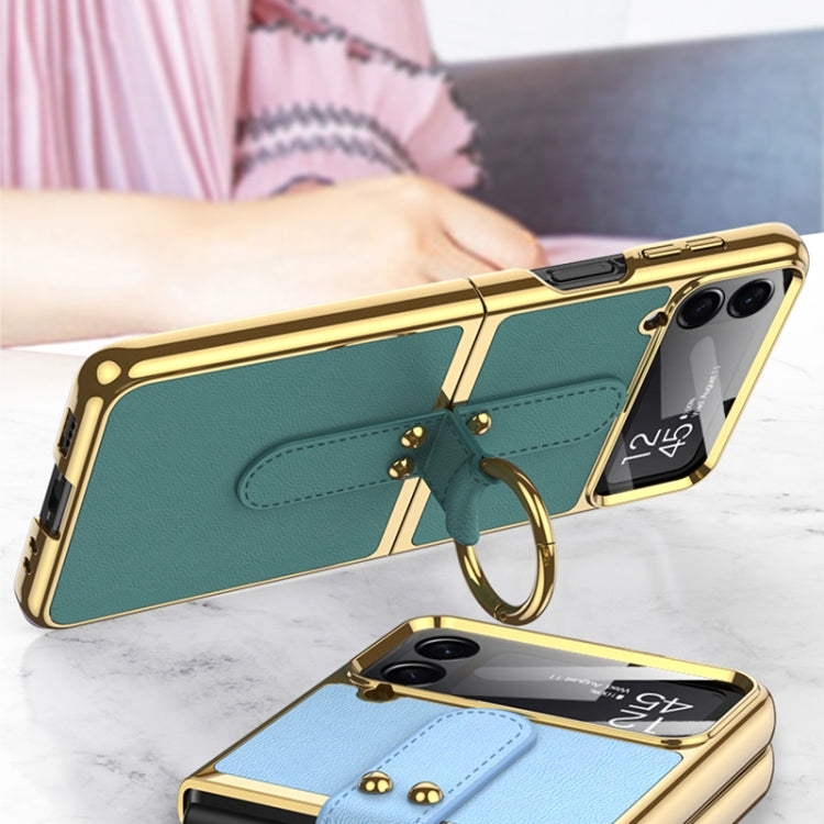For Samsung Galaxy Z Flip4 GKK Plating + Leather Phone Case with Ring & Strap(Green) - Galaxy Z Flip4 5G Cases by GKK | Online Shopping UK | buy2fix