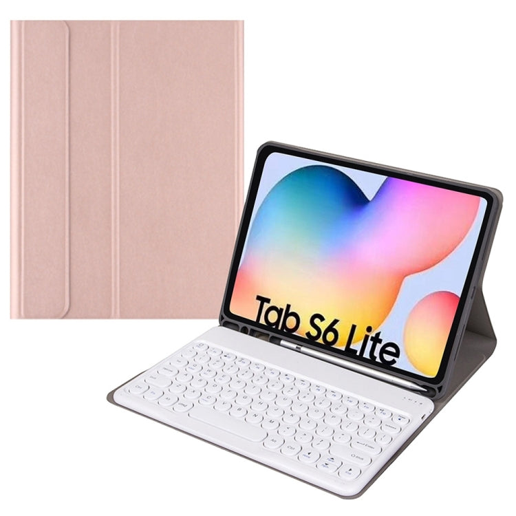 Round Cap Bluetooth Keyboard Leather Case with Pen Slot, without Touchpad For Samsung Galaxy Tab A7 10.4 2020(Rose Gold+White Keyboard) - Samsung Keyboard by buy2fix | Online Shopping UK | buy2fix