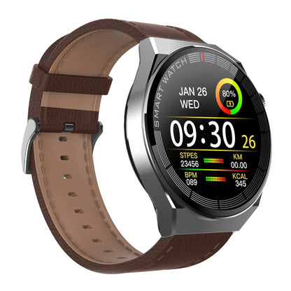 GW69 Plus Smart Watch, Support BT Call / Heart Rate / Blood Pressure / Blood Oxygen(Silver + Leather Strap Brown) - Smart Wear by buy2fix | Online Shopping UK | buy2fix