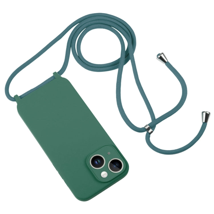 For iPhone 14 Plus Crossbody Lanyard Liquid Silicone Case(Emerald Green) - iPhone 14 Plus Cases by buy2fix | Online Shopping UK | buy2fix