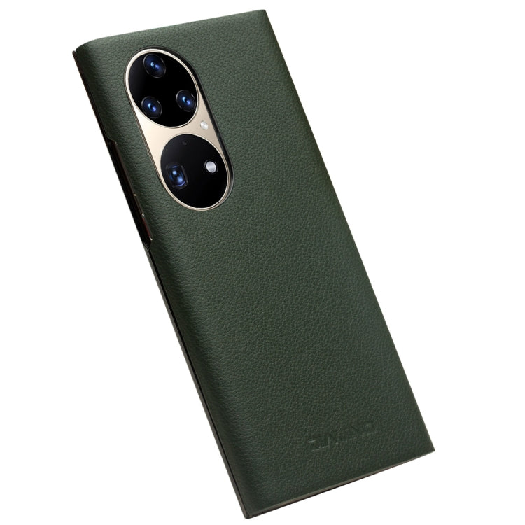 For Huawei P50 QIALINO Magnetic Side Window View Genuine Leather Smart Phone Case(Green) - Huawei Cases by QIALINO | Online Shopping UK | buy2fix