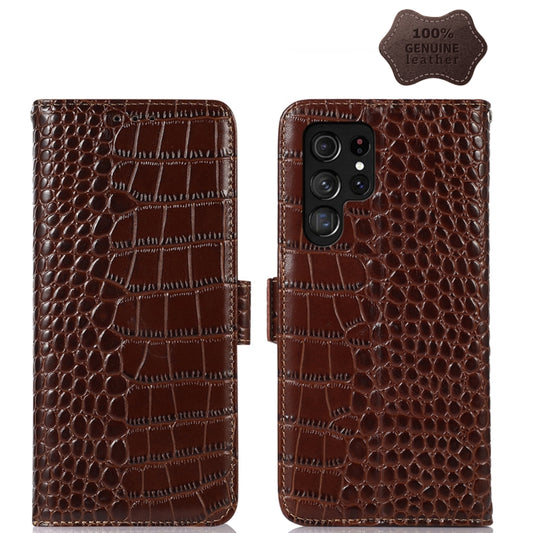 For Samsung Galaxy S23 Ultra 5G Crocodile Top Layer Cowhide Leather Phone Case(Brown) - Galaxy S23 Ultra 5G Cases by buy2fix | Online Shopping UK | buy2fix