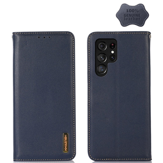 For Samsung Galaxy S23 Ultra 5G KHAZNEH Nappa Top Layer Cowhide Leather Phone Case(Blue) - Galaxy S23 Ultra 5G Cases by buy2fix | Online Shopping UK | buy2fix