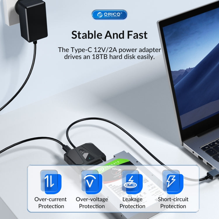 ORICO UTS1 USB 3.0 2.5-inch SATA HDD Adapter with 12V 2A Power Adapter, Cable Length:1m(EU Plug) - USB to IDE / SATA by ORICO | Online Shopping UK | buy2fix