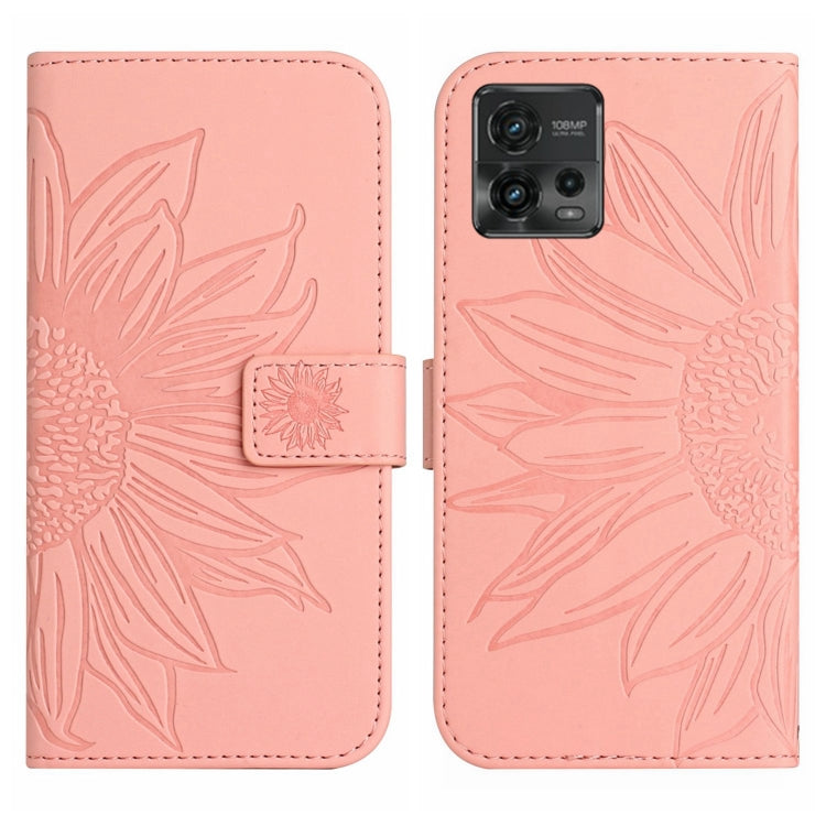 For Motorola Moto G72 5G Skin Feel Sun Flower Pattern Flip Leather Phone Case with Lanyard(Pink) - Motorola Cases by buy2fix | Online Shopping UK | buy2fix