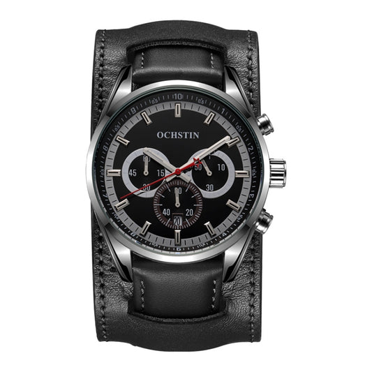 Ochstin 7229 Multifunctional Business Leather Wrist Wrist Waterproof Luminous Quartz Watch(Black+Black) - Leather Strap Watches by OCHSTIN | Online Shopping UK | buy2fix