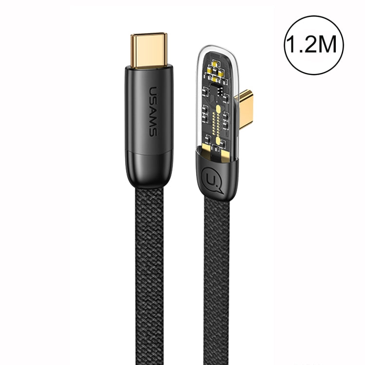 USAMS US-SJ584 PD 100W Iceflake Series Type-C to Type-C Right Angle Transparent Fast Charge Data Cable, Cable Length:1.2m(Black) -  by USAMS | Online Shopping UK | buy2fix