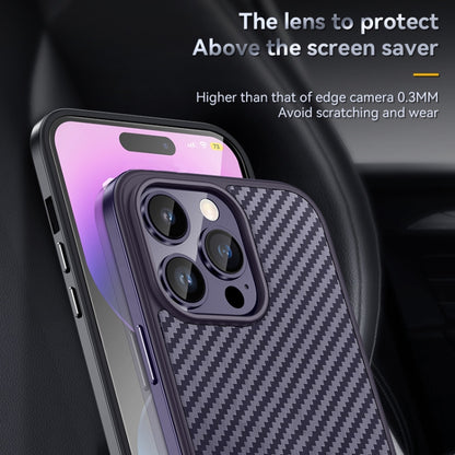 For iPhone 14 SULADA Carbon Fiber Textured Shockproof Metal + TPU Frame Case(Dark Purple) - iPhone 14 Cases by SULADA | Online Shopping UK | buy2fix