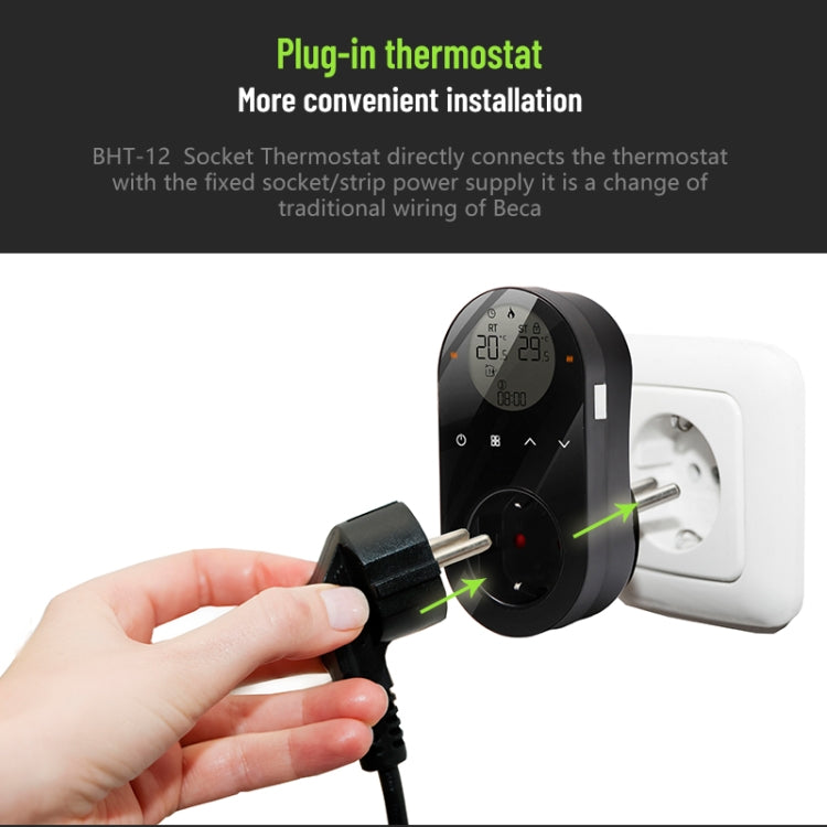BHT12-C Plug-in LCD Thermostat Without WiFi, EU Plug(Black) - Consumer Electronics by buy2fix | Online Shopping UK | buy2fix