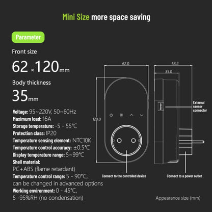 BHT12-EW Plug-in LED Thermostat With WiFi, EU Plug(White) - Consumer Electronics by buy2fix | Online Shopping UK | buy2fix