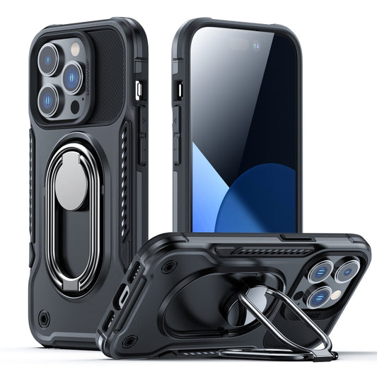 For iPhone 14 Pro JOYROOM PC + TPU Dual-layer Shockproof Phone Case with Rotating Holder(Black) - iPhone 14 Pro Cases by JOYROOM | Online Shopping UK | buy2fix