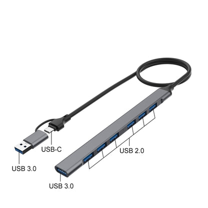 Onten OT-UCA9702 2 in 1 7-port Portable Multifunctional HUB Docking Station - Computer & Networking by Onten | Online Shopping UK | buy2fix