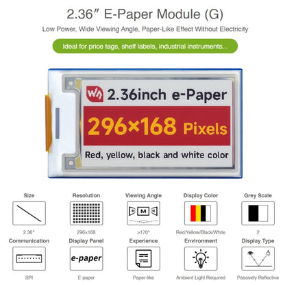 Waveshare 2.36 inch 296×168 E-paper Module - Consumer Electronics by WAVESHARE | Online Shopping UK | buy2fix