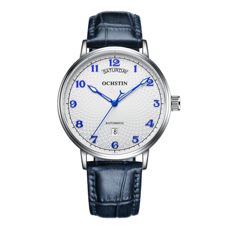 OCHSTIN 6141A Masterpiece Day-date Mechanical Men Watch(White-Blue) - Leather Strap Watches by OCHSTIN | Online Shopping UK | buy2fix