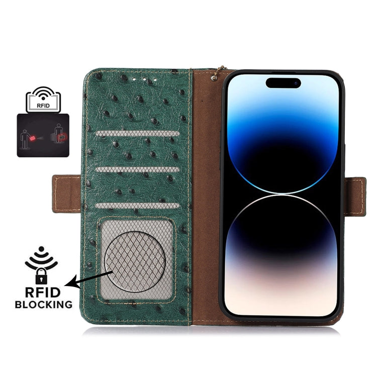 For Samsung Galaxy S22+ 5G Ostrich Pattern Genuine Leather RFID Phone Case(Green) - Galaxy S22+ 5G Cases by buy2fix | Online Shopping UK | buy2fix