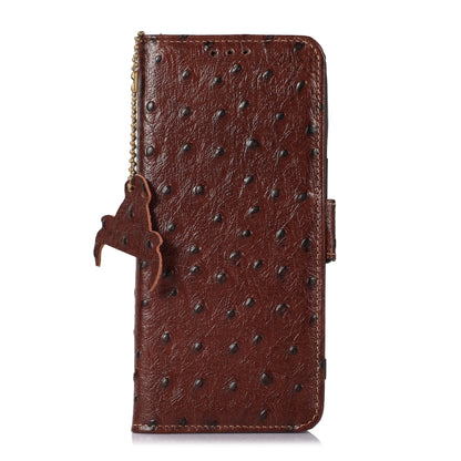 For Google Pixel 7 Pro Ostrich Pattern Genuine Leather RFID Phone Case(Coffee) - Google Cases by buy2fix | Online Shopping UK | buy2fix