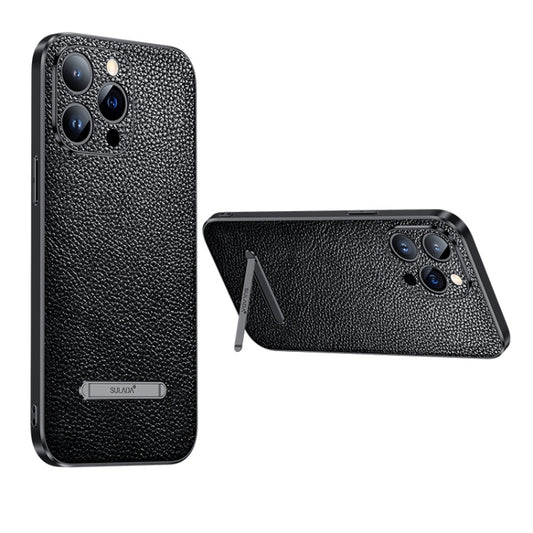 For iPhone 14 Pro SULADA Invisible Bracket Leather Back Cover Phone Case(Black) - iPhone 14 Pro Cases by SULADA | Online Shopping UK | buy2fix