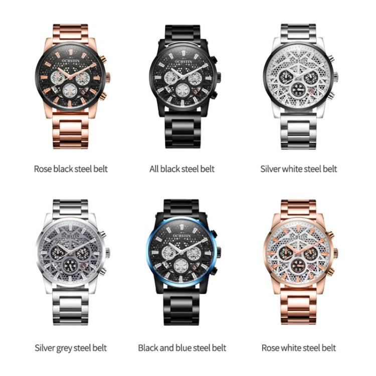 OCHSTIN 7241 Multifunctional Quartz Waterproof Steel Strap Men Watch(Black) - Metal Strap Watches by OCHSTIN | Online Shopping UK | buy2fix