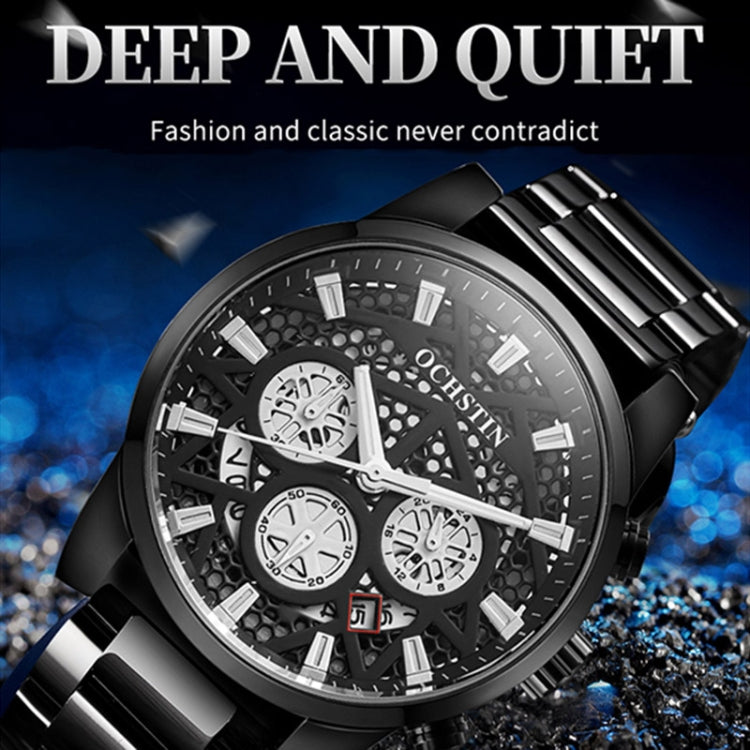 OCHSTIN 7241 Multifunctional Quartz Waterproof Steel Strap Men Watch(Black) - Metal Strap Watches by OCHSTIN | Online Shopping UK | buy2fix