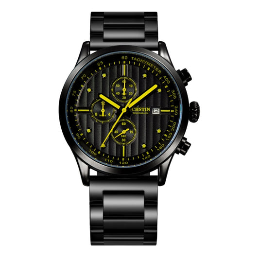 OCHSTIN 7244 Fashion Steel Strap Multifunctional Quartz Men Watch(Black Yellow) - Metal Strap Watches by OCHSTIN | Online Shopping UK | buy2fix