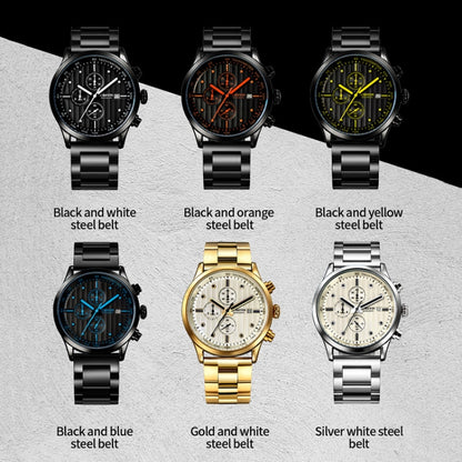 OCHSTIN 7244 Fashion Steel Strap Multifunctional Quartz Men Watch(Black White) - Metal Strap Watches by OCHSTIN | Online Shopping UK | buy2fix