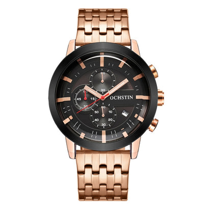 OCHSTIN 7248 Fashion Steel Strap Multifunctional Quartz Men Watch(Rose Gold Black) - Metal Strap Watches by OCHSTIN | Online Shopping UK | buy2fix